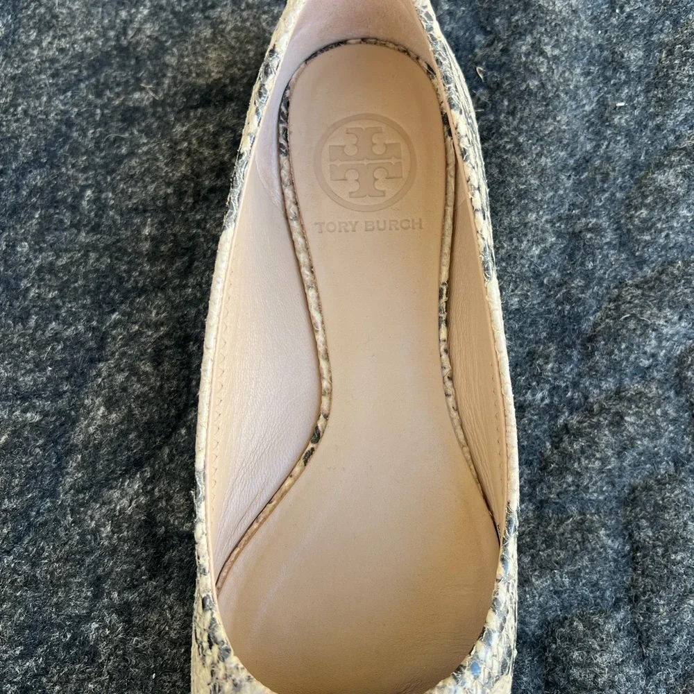 Tory Burch Snake-Print Flats with Gold Logo Medallions